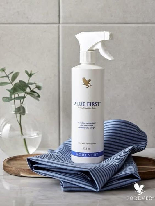 Forever Aloe First Spray, aloe vera soothing spray, Forever Living Aloe First, skin soothing mist, aloe first for burns, aloe spray for hair