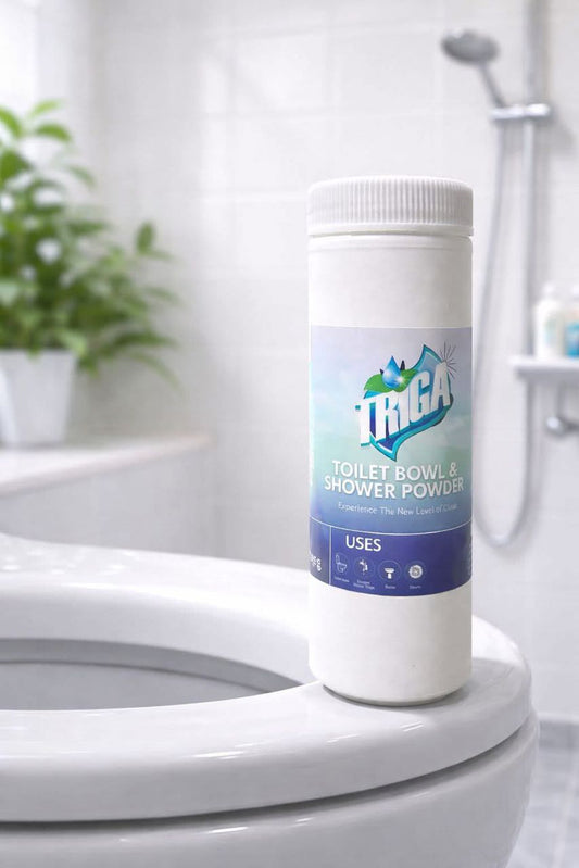 Triga Toilet Bowl & Shower Powder kills 99.9% of germs on contact. Fast-acting formula with a fresh, clean scent. Ideal for toilets, drains, basins and safe for all plumbing systems.